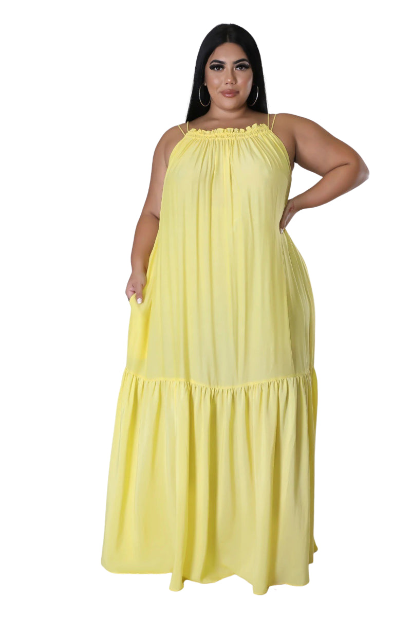 Final Sale Plus Size Sleeveless 1 Tiered Maxi Dress in Yellow