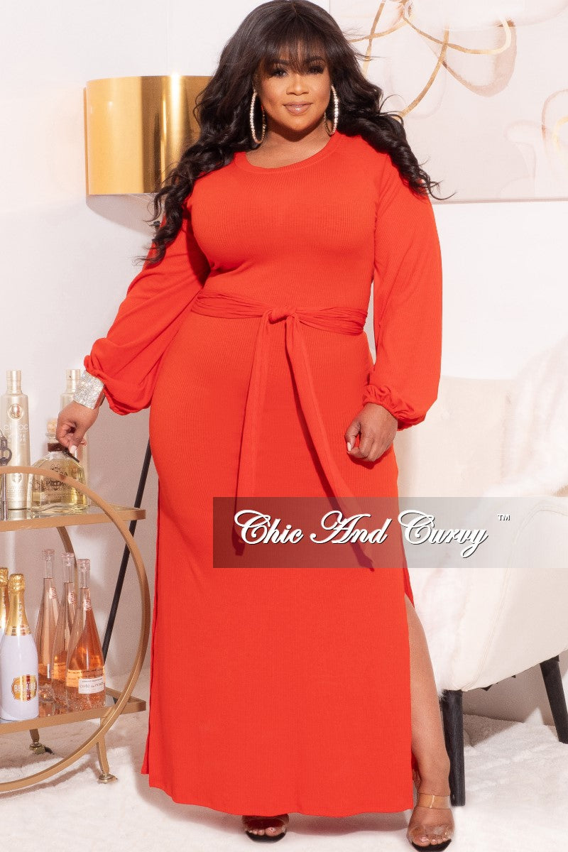 *Final Sale Plus Size Ribbed Maxi Dress with Side Slits in Red