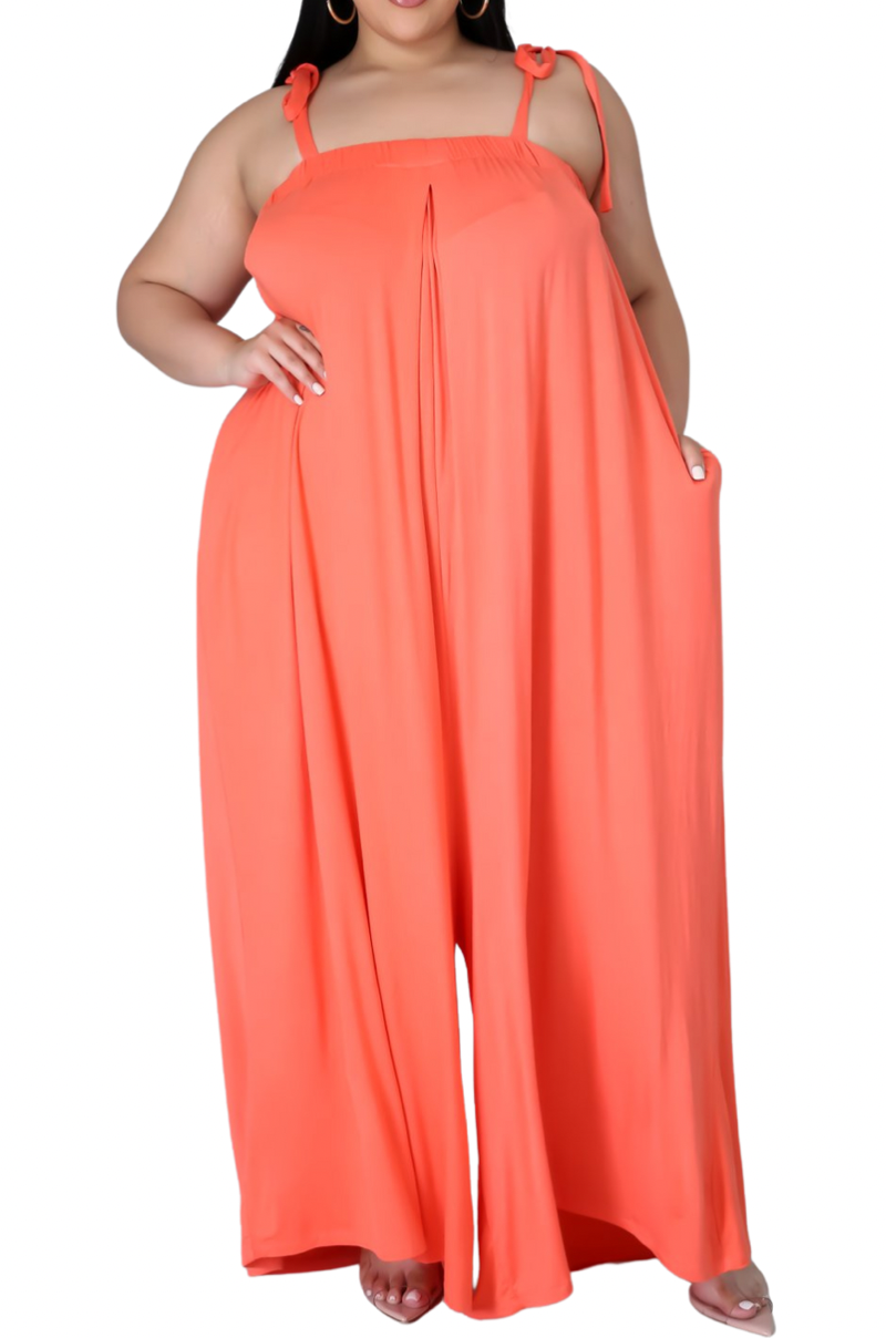 Final Sale Plus Size Jumpsuit with Spaghetti Straps in Coral