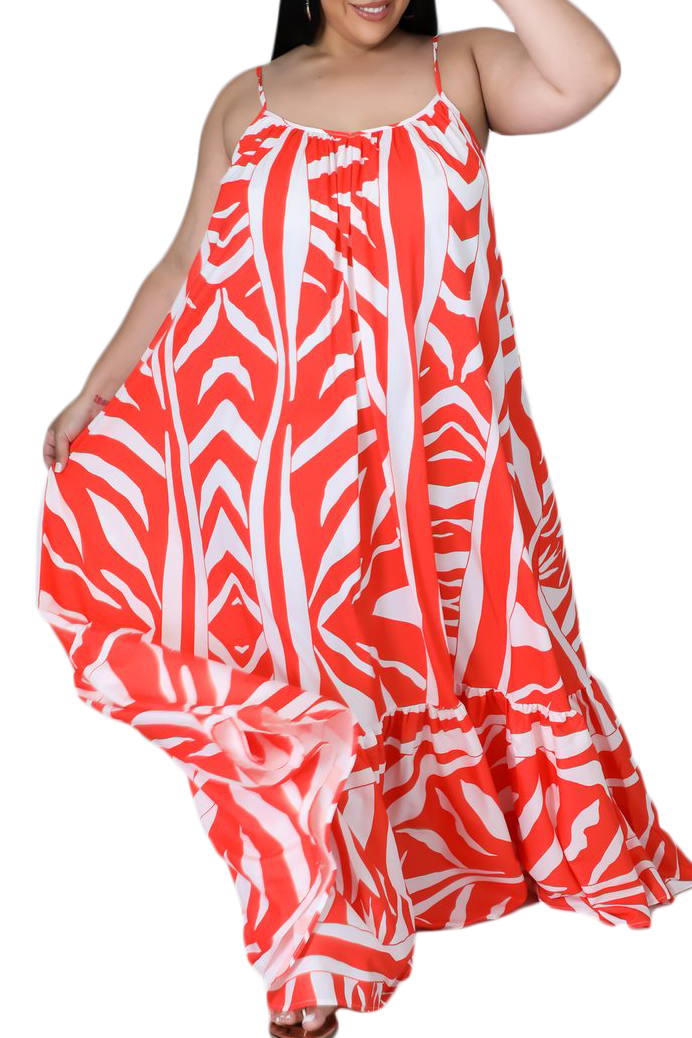 Final Sale Plus Size Maxi Dress in Orange & White Zebra Print Les Final Sale Plus Size Maxi Dress in Orange & White Zebra Print Les
