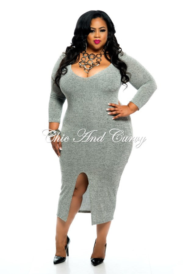 Final Sale Plus Size BodyCon with Front Slit in Grey