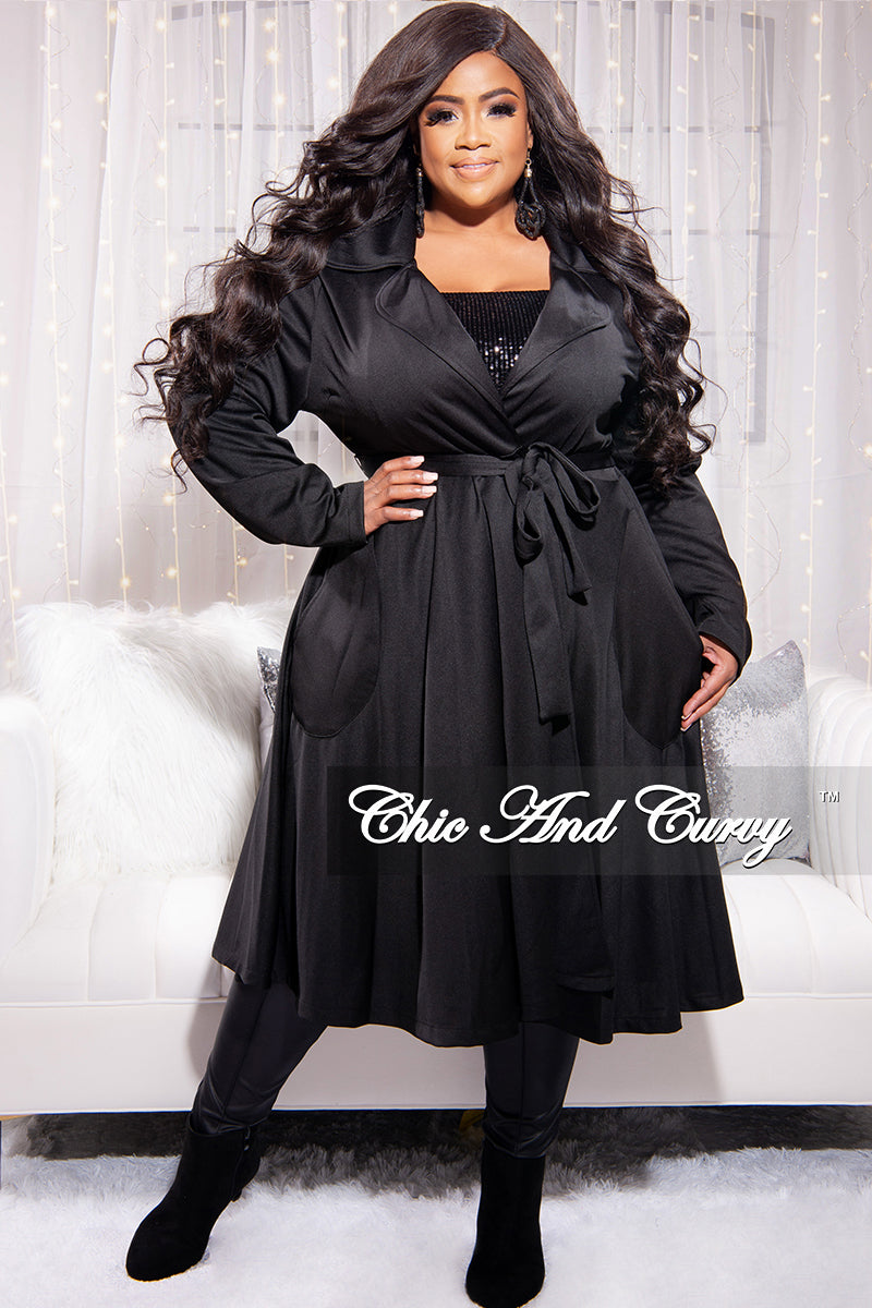 Final Sale Plus Size Trench Coat with Tie in Black – Chic And Curvy