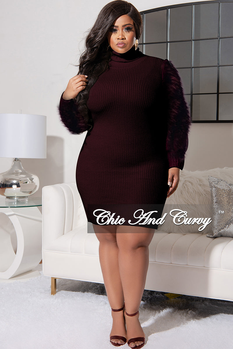 Final Sale Plus Size Turtle Neck Sweater Dress with Faux Fur