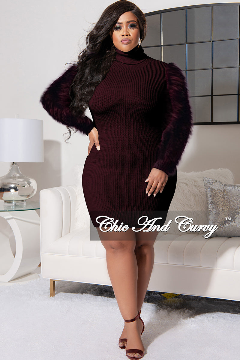 Final Sale Plus Size Turtle Neck Sweater Dress with Faux Fur i – Chic And Curvy