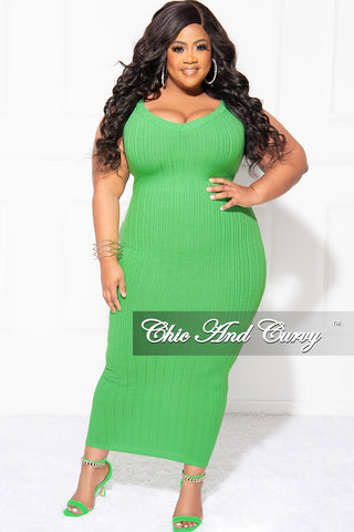 Final Sale Plus Size 2pc Ribbed Sleeveless Midi Dress and Duster in Green