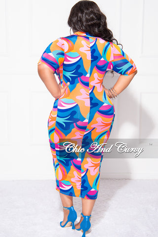 Final Sale Plus Size Collar Button Up BodyCon Dress In Multi Color "Mercy Me" Print