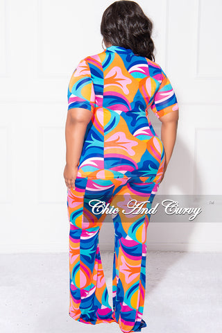 Final Sale Plus Size 2pc Button Up Collar Tie Top And Pants Set In Multi Color "Mercy Me" Print