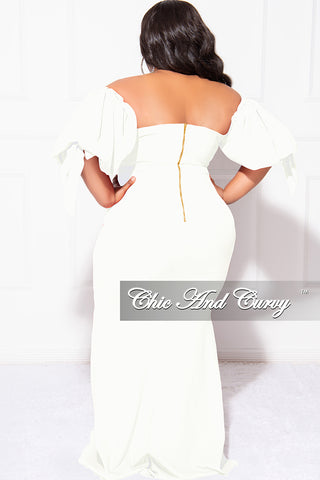 Final Sale Plus Size Puffy Sleeve Gown with Front Slit in Ivory