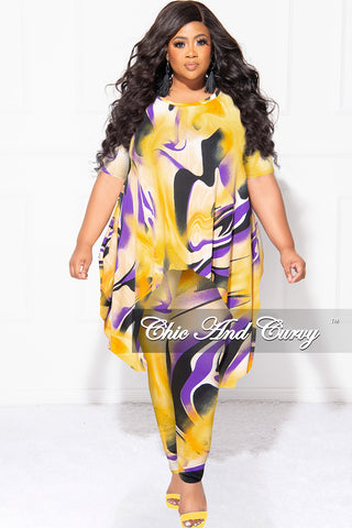 Final Sale Plus Size 2pc Short Sleeve High Low Top And Leggings Set In Yellow and Purple