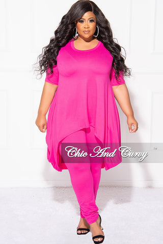 Final Sale Plus Size 2pc Short Sleeve High Low Top And Leggings Set In Magenta