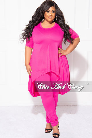 Final Sale Plus Size 2pc Short Sleeve High Low Top And Leggings Set In Magenta