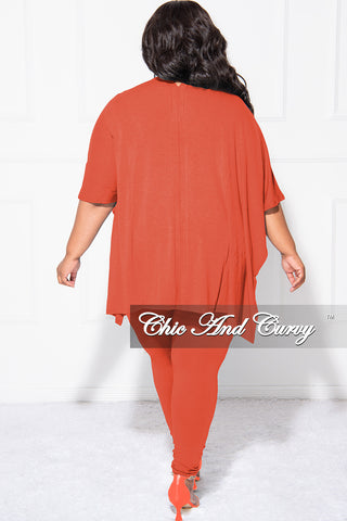 Final Sale Plus Size 2pc V Neck Tunic Top and Matching Legging Set in Coral Rust