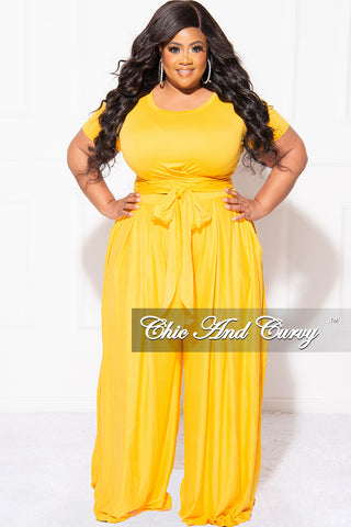 Final Sale Plus Size 2pc Set Cropped Tie Top & Pants in Mustard Yellow