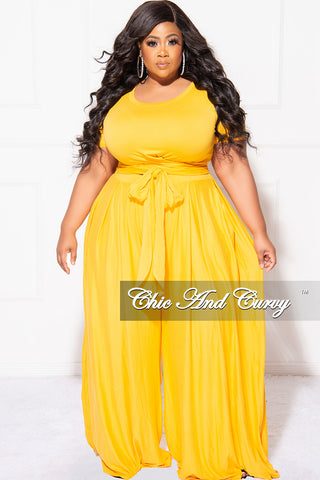 Final Sale Plus Size 2pc Set Cropped Tie Top & Pants in Mustard Yellow