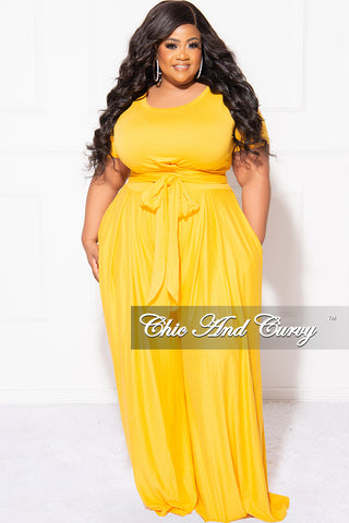 Final Sale Plus Size 2pc Set Cropped Tie Top & Pants in Mustard Yellow