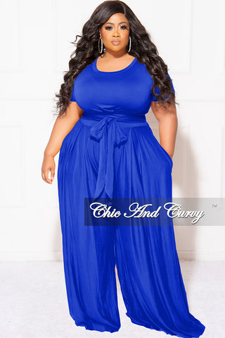 Sale Plus Size 2pc Set Cropped Tie Top Pants in Royal Blue – Chic And