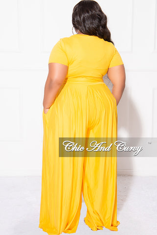 Final Sale Plus Size 2pc Set Cropped Tie Top & Pants in Mustard Yellow