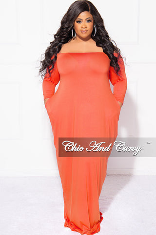 Final Sale Plus Size Off the Shoulder Maxi Dress in Orange