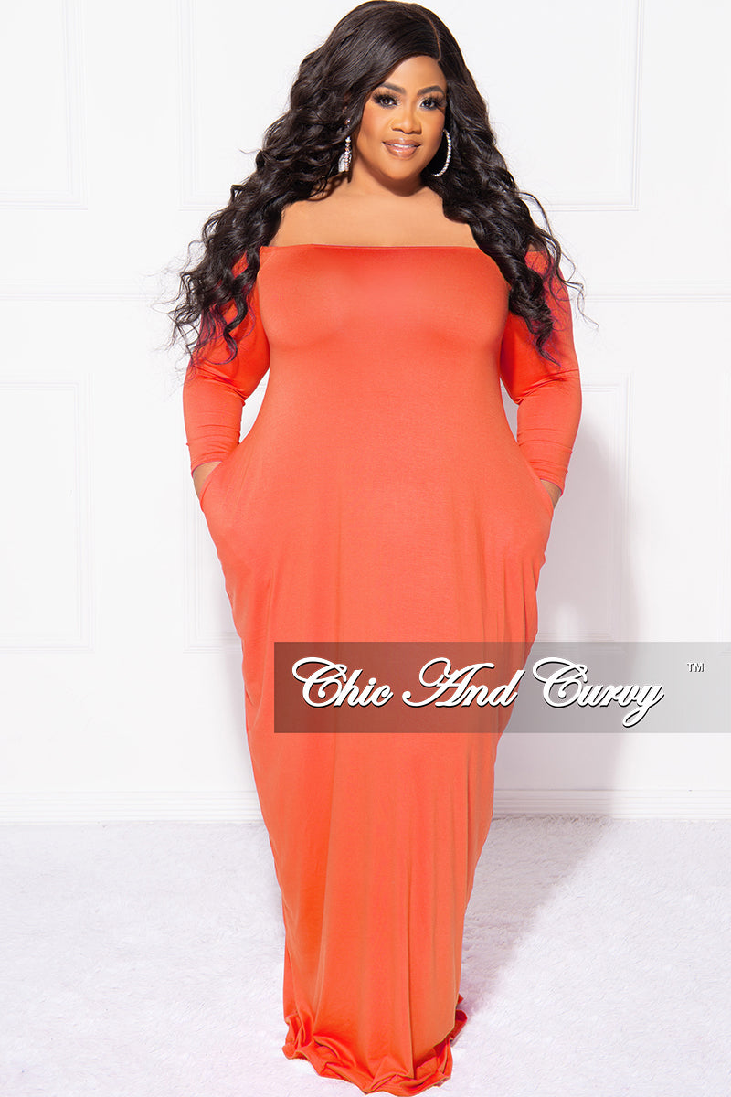 Final Sale Plus Size Off the Shoulder Maxi Dress in Orange - 3x 22 Final Sale Plus Size Off the Shoulder Maxi Dress in Orange - 3x 22