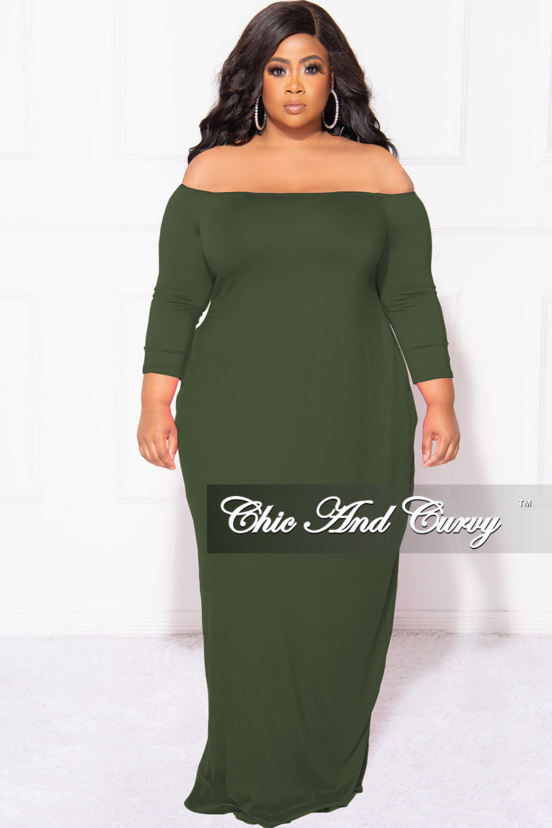 Final Sale Plus Size Off the Shoulder Maxi Dress in Olive