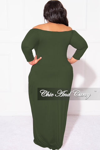 Final Sale Plus Size Off the Shoulder Maxi Dress in Olive