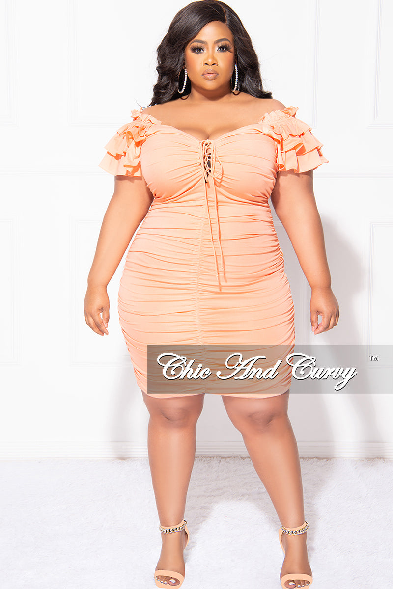 Final Sale Plus Size Ruched Mini Dress in Melon