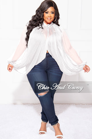 Final Sale Plus Size Sheer Balloon Sleeve Crop Top in White