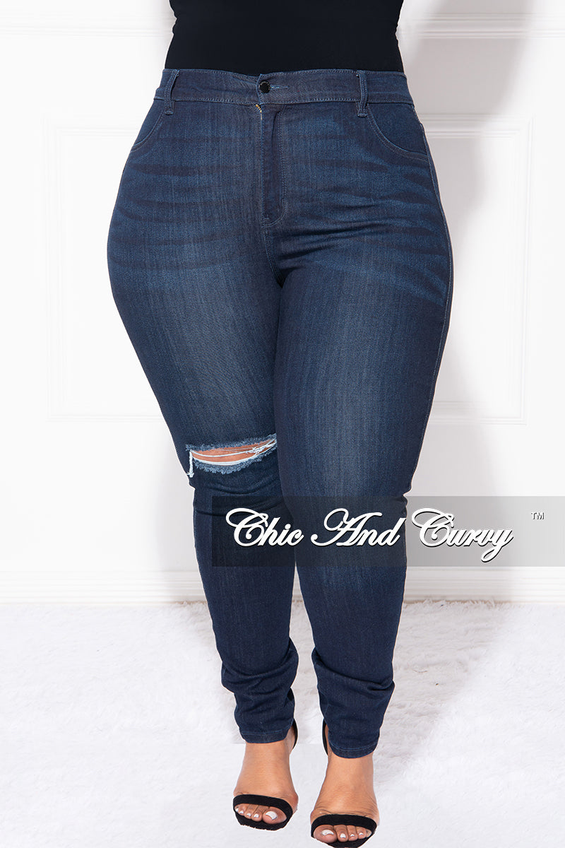 Final Sale Plus Size Knee Cut Jeans in Dark Denim