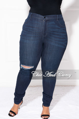 Final Sale Plus Size Knee Cut Jeans in Dark Denim