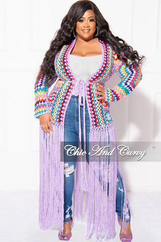 Final Sale Plus Size Crochet Cardigan with Bottom Fringe in Lavender