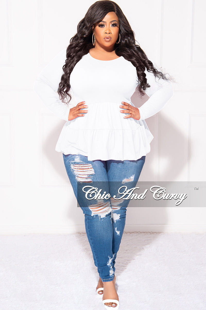 Final Sale Plus Size Long Sleeve Peplum Top In Off  White