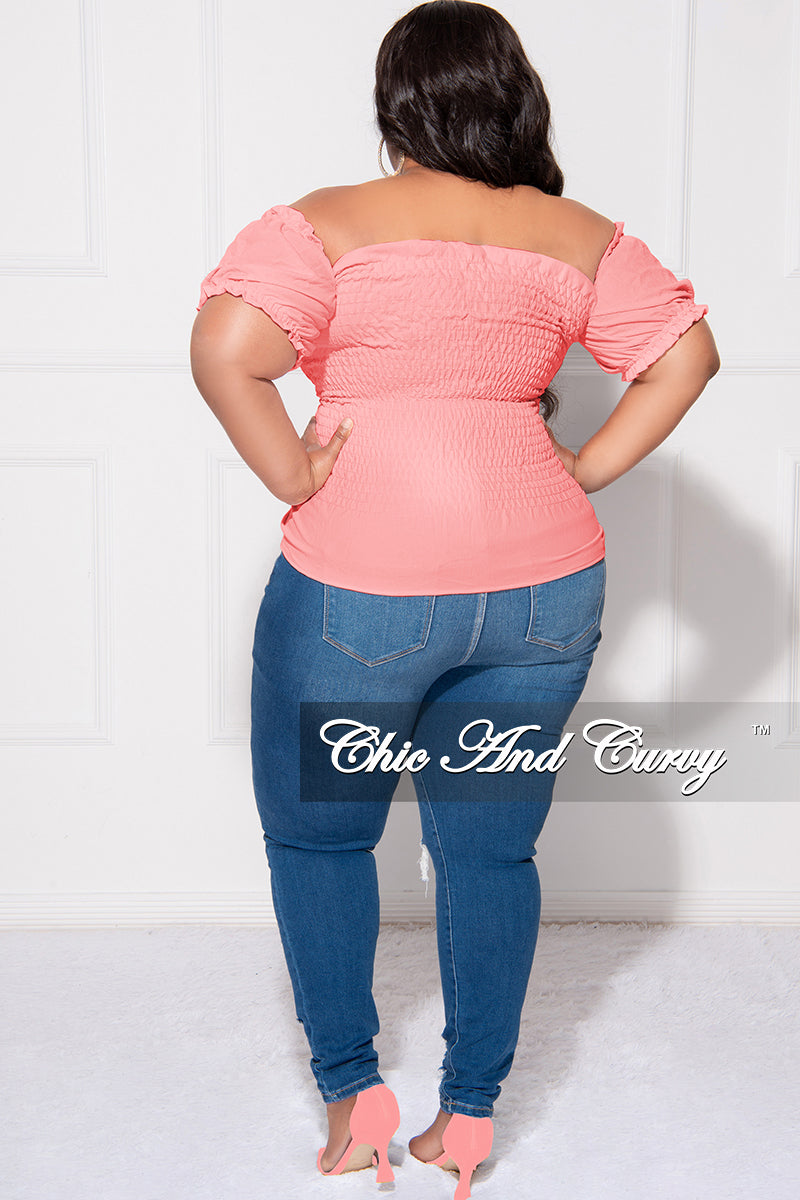 Final Sale Plus Size Off the Shoulder Frill Top with Middle Drawstring and Ruffle Bottom in Pink