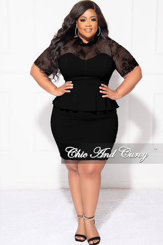 Final Sale Plus Size Contrast Lace Peplum Bodycon Dress in Black