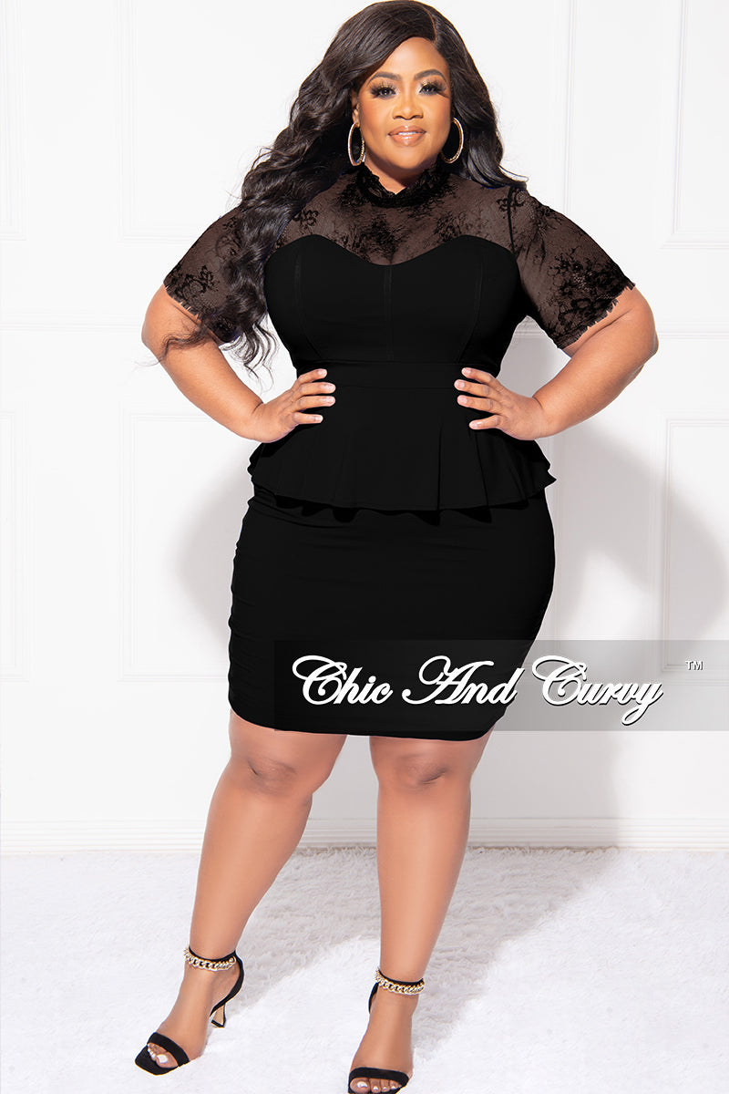 forudsætning gateway overraskende Final Sale Plus Size Contrast Lace Peplum Bodycon Dress in Black – Chic And  Curvy