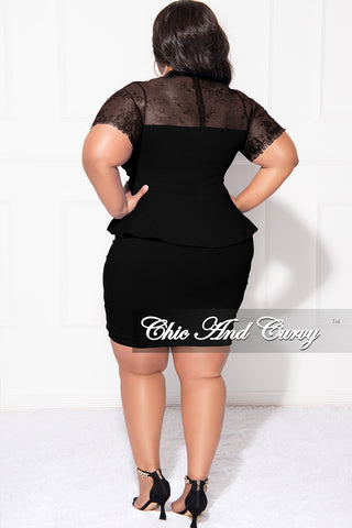 Final Sale Plus Size Contrast Lace Peplum Bodycon Dress in Black