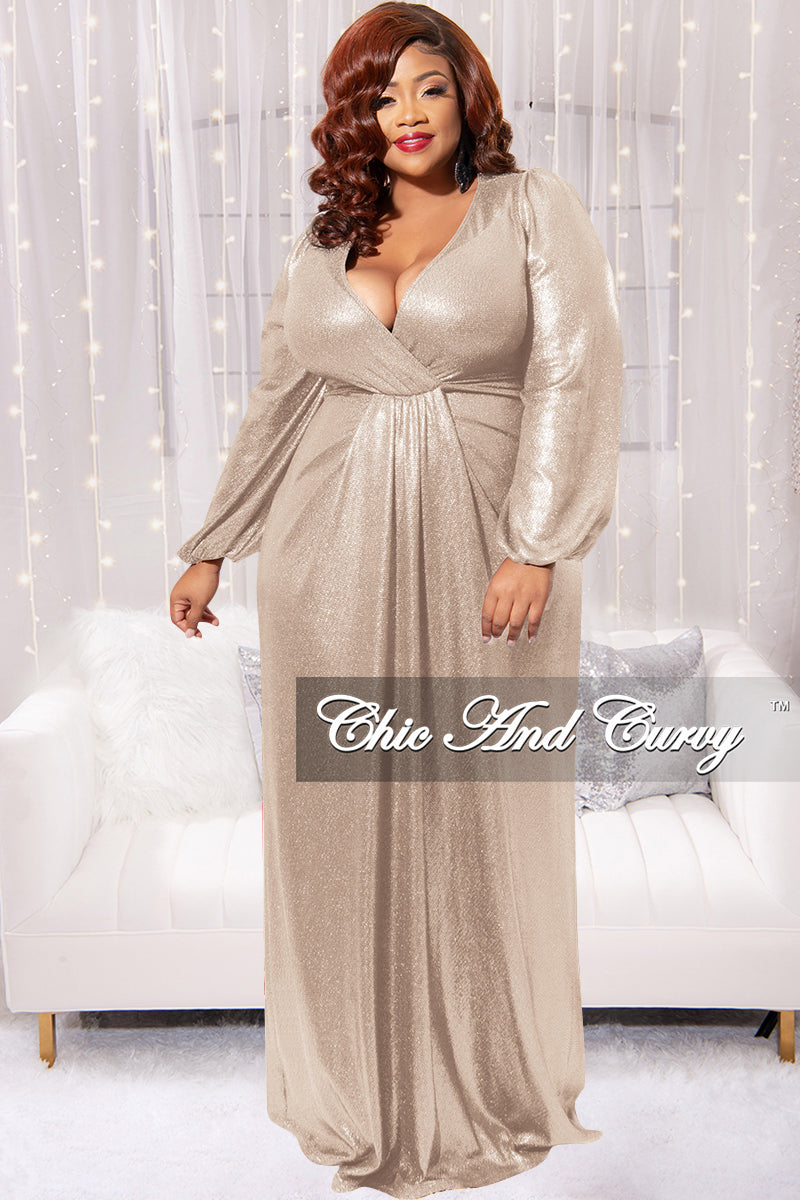 Final Sale Plus Size Faux Wrap Gown with Pleated Waist & Balloon Sleev Chic And Curvy Final Sale Plus Size Faux Wrap Gown with Pleated Waist & Balloon Sleev Chic And Curvy