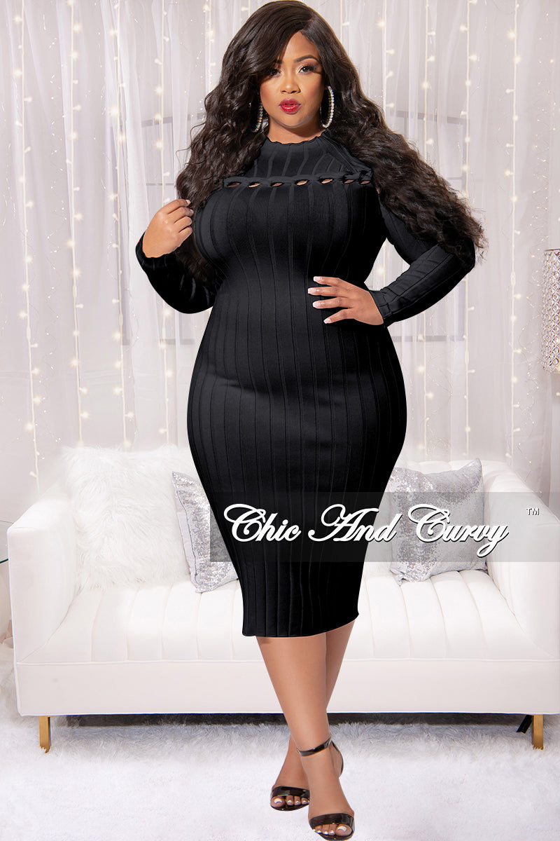 Final Sale Plus Size BodyCon Dress with Knot Detail in Black