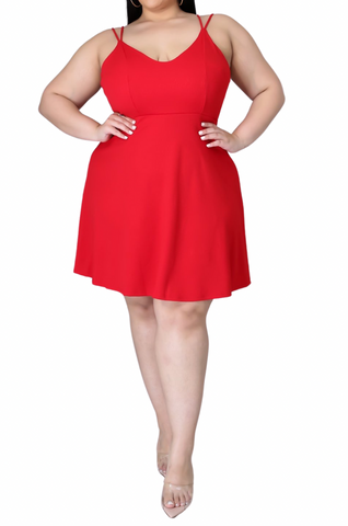 Final Sale Plus Size Spaghetti Strap Knit Crepe Dress in Red