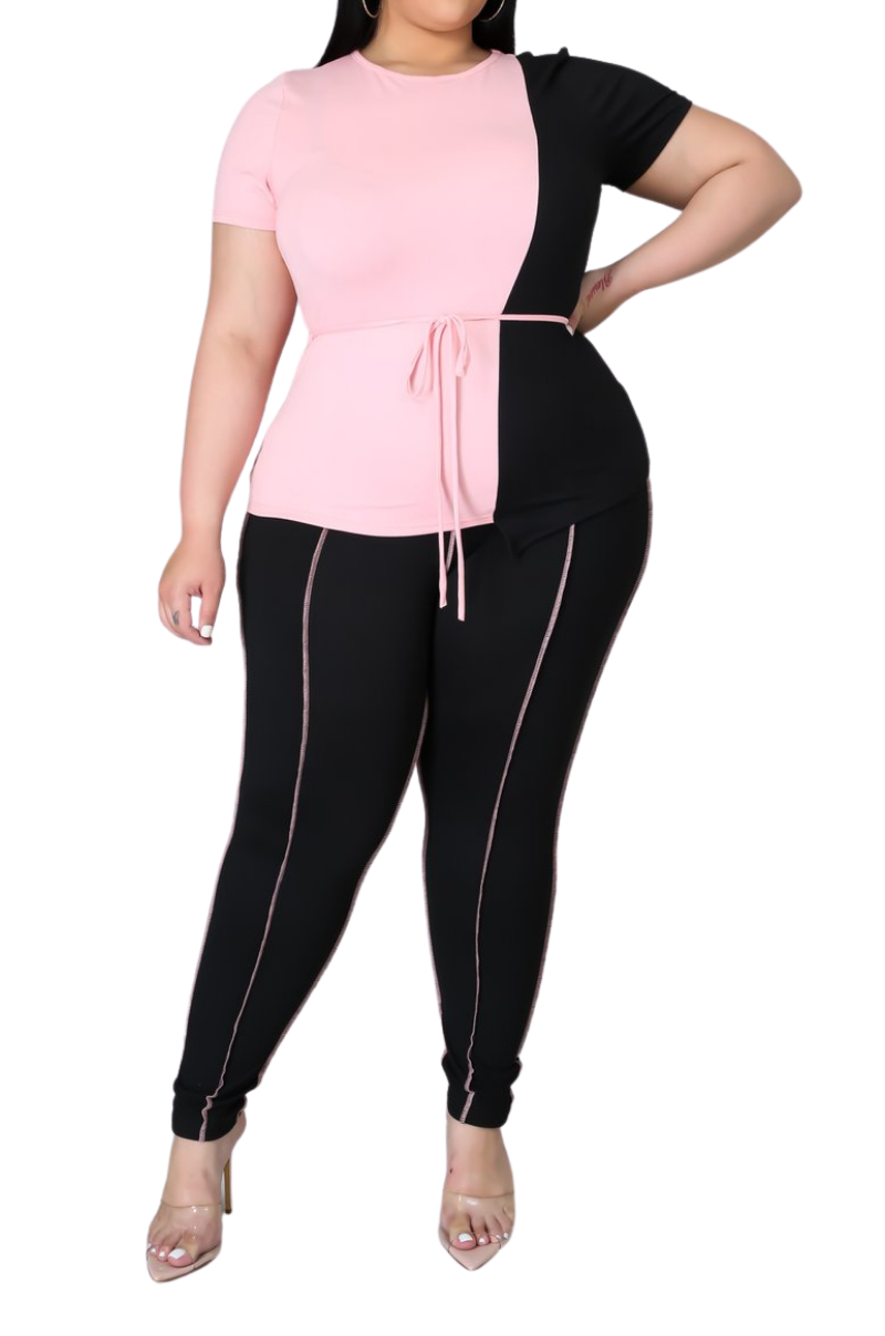 Final Sale Plus Size 2pc Set Top & Pants in Pink & Black