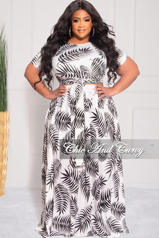 Final Sale Size 2pc Tie Top Maxi Skirt Set in Black & Off White Palm Print