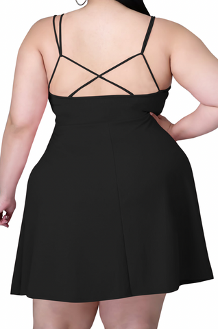 Final Sale Plus Size Spaghetti Strap Knit Crepe Dress in Black