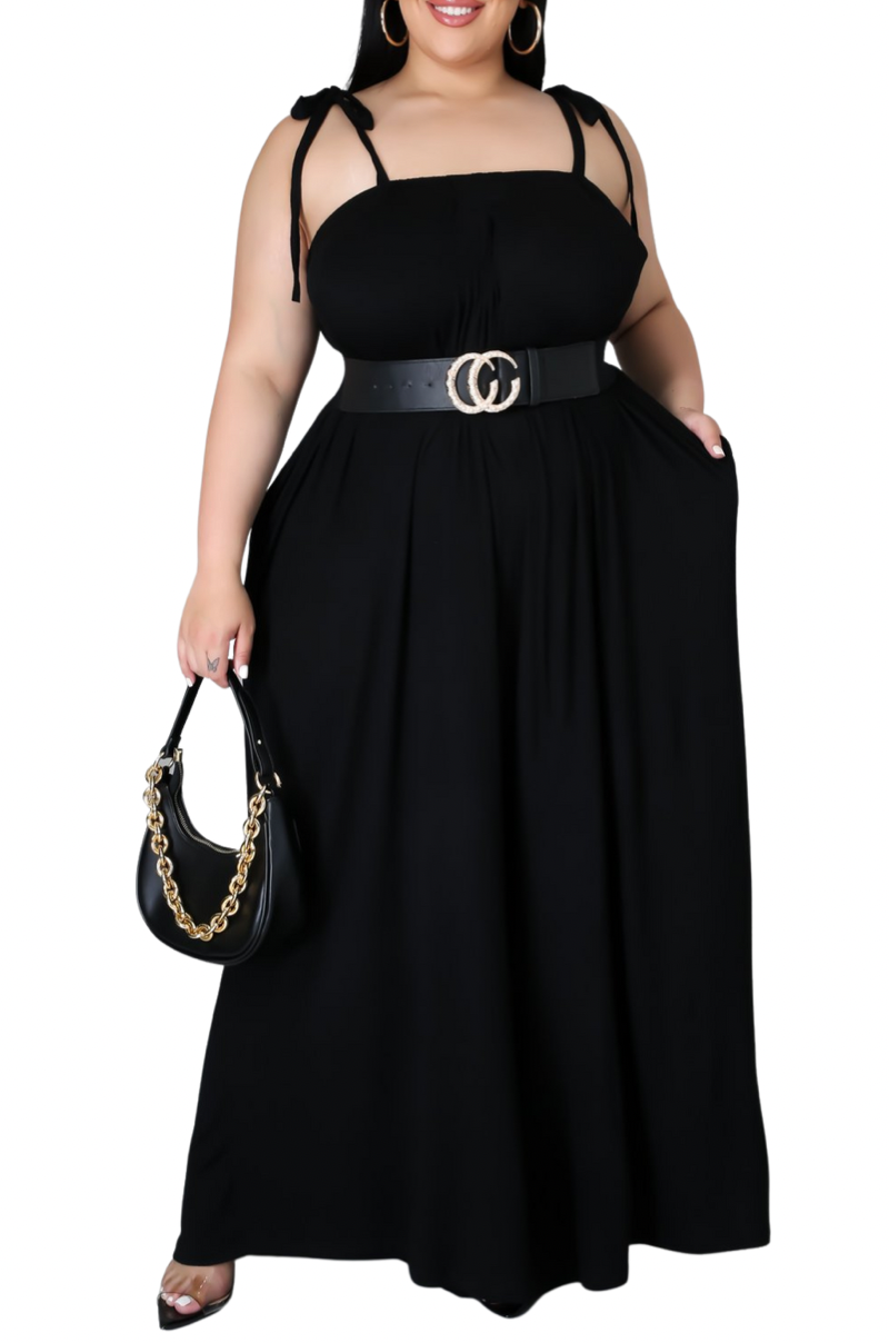 Final Sale Plus Size Oversized Jumpsuit with Self Tie Straps in Black Emma