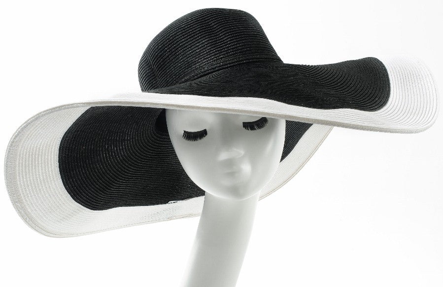 Final Sale Wide Brim Sun Hat in Black with White Trim