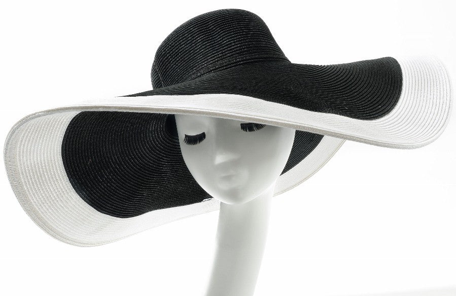 Final Sale Wide Brim Sun Hat in Black with White Trim