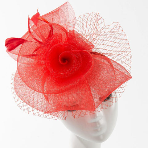 Final Sale Fascinator Hat with 3 Roses and Bow in Red