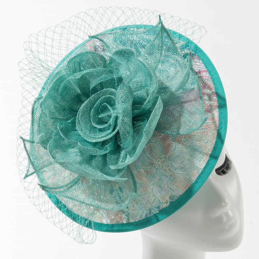 Final Sale Fascinator Hat with Flower in Aqua