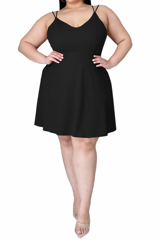 Final Sale Plus Size Spaghetti Strap Knit Crepe Dress in Black