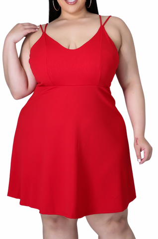 Final Sale Plus Size Spaghetti Strap Knit Crepe Dress in Red