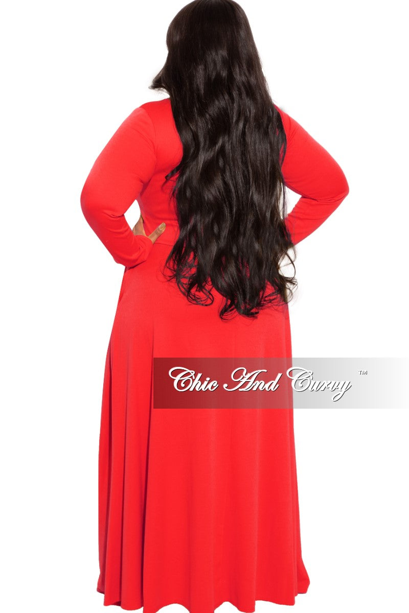 Final Sale Plus Size 2-Piece Maxi Skirt Set with Round Neck in Red