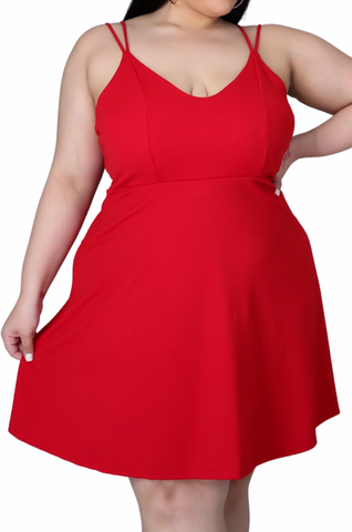 Final Sale Plus Size Spaghetti Strap Knit Crepe Dress in Red